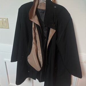 Black Trench Coat with Tan Lining water resistant removable hood